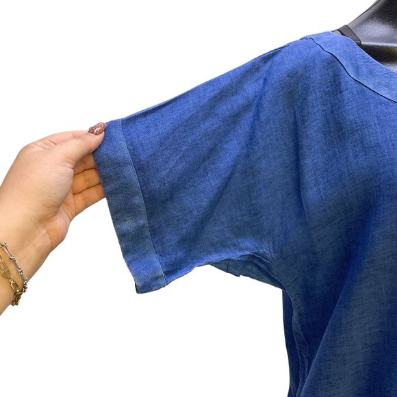 120% Lino Blue Linen Shift Dress Size 6 - Picture 3 of 6